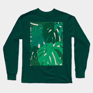 Green Monstera/Tropical moody/beige background/green leaves/monstera/large scale/summer time/cotton/exotic leaves Long Sleeve T-Shirt